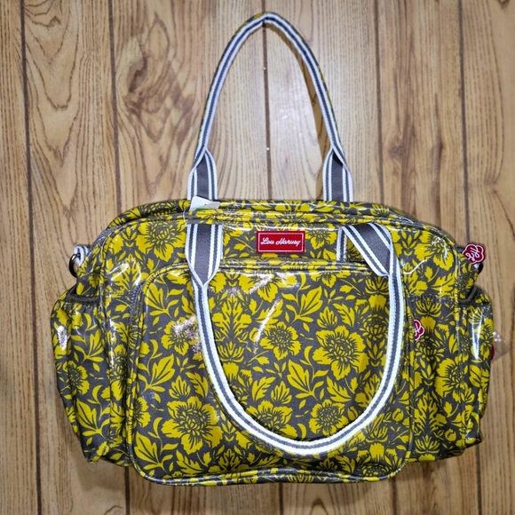 Lou Harvey Vinyl Travel Bag Yellow and Grey  Floral NWOT - Picture 1 of 9